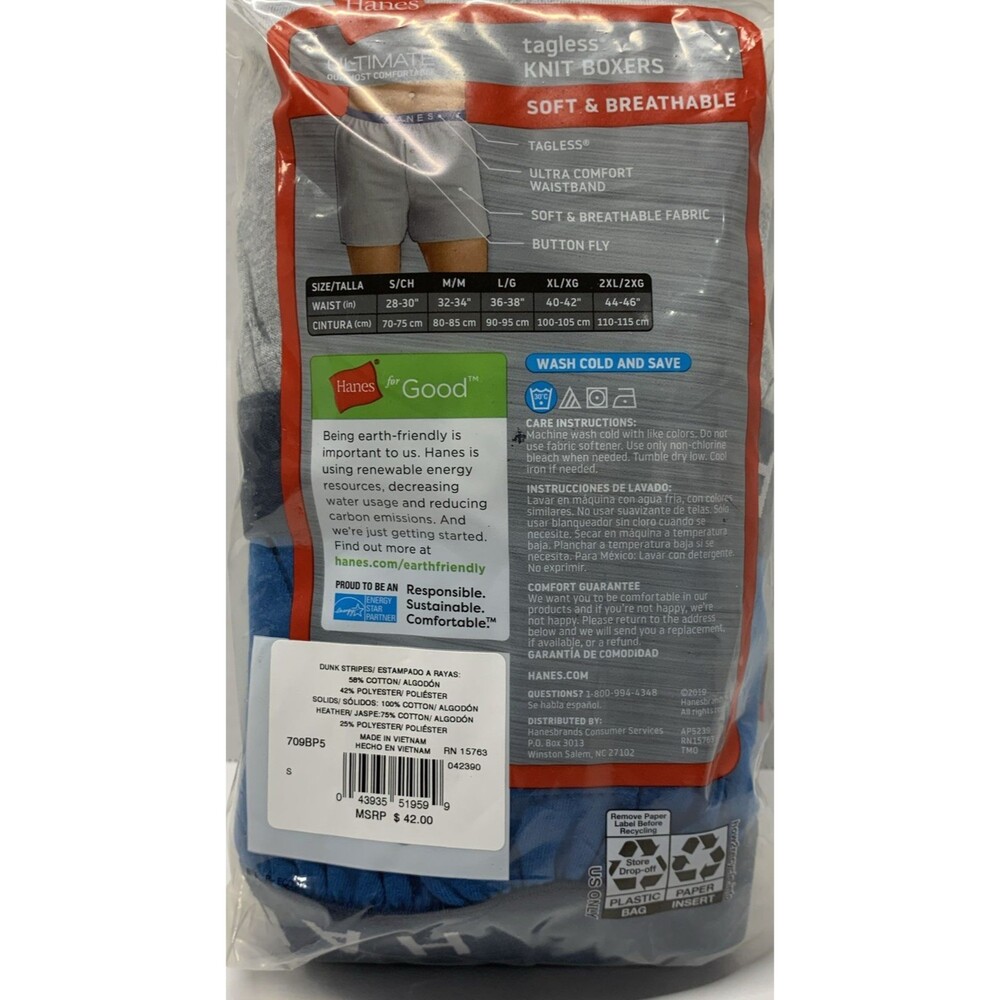 Hanes Ultimate Knit Boxers Men Small 28-30” 5 Pack Tagless 709BP5 - Picture 6 of 8